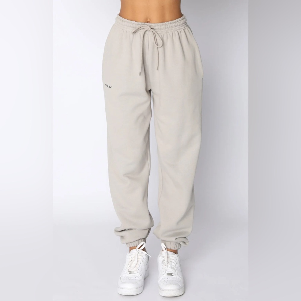 White Fox Boutique Greyish Grayish Brown Drawstring Cuffed Joggers Sweatpants
